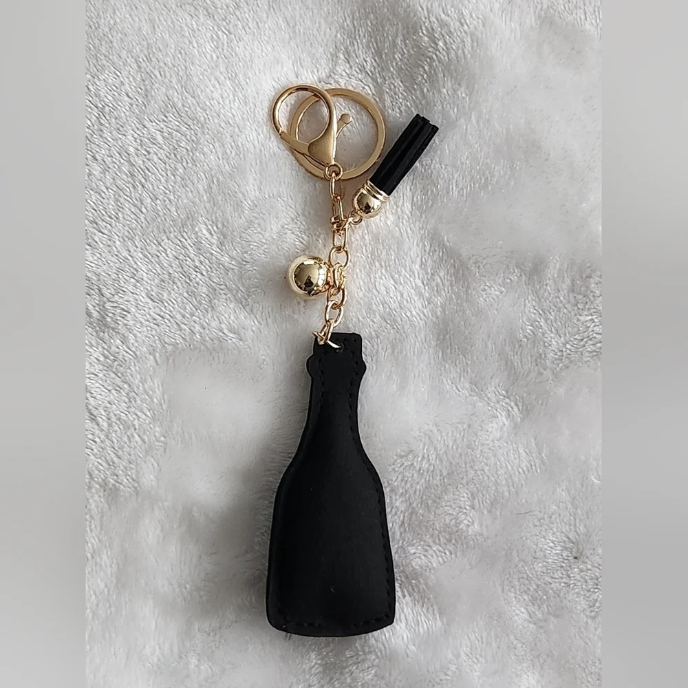 Elegant Champagne Bottle Keychain New Years Eve Bag Charm
